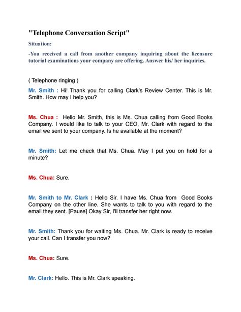 telephone conversation script|scripts for telephone calls.